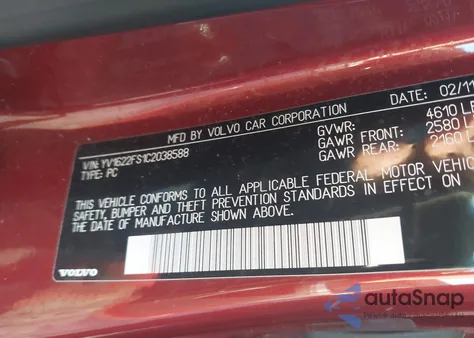 2012 Volvo S60 T5 z USA, uszkodzony, nr VIN YV1622FS1C2038588